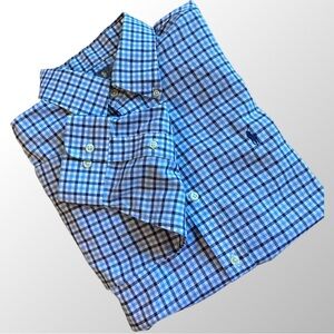 Ralph Lauren Cotton Long Sleeve Blue Checked Plaid Button Down Shirt in‎ Large